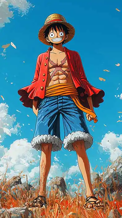 Fond d'écran 4K en pied de Monkey D. Luffy One Piece anime Ultra HD gratuit à télécharger pour PC, mobile et iPhone