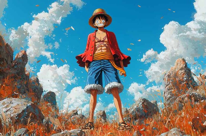 Fond d'écran 4K en pied de Monkey D. Luffy One Piece anime Ultra HD gratuit à télécharger pour PC, mobile et iPhone