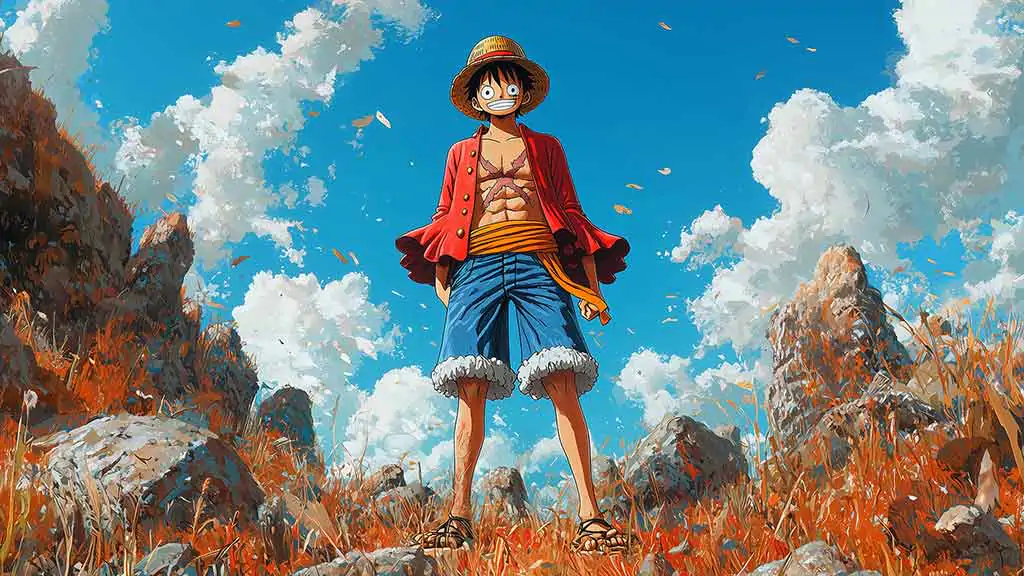 Fond d'écran 4K en pied de Monkey D. Luffy One Piece anime Ultra HD gratuit à télécharger pour PC, mobile et iPhone