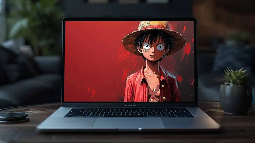 Fond d'écran 4K du personnage d'anime Monkey D. Luffy avec chapeau de paille sur fond rouge, Art Ultra HD One Piece gratuit à télécharger pour PC et téléphone portable