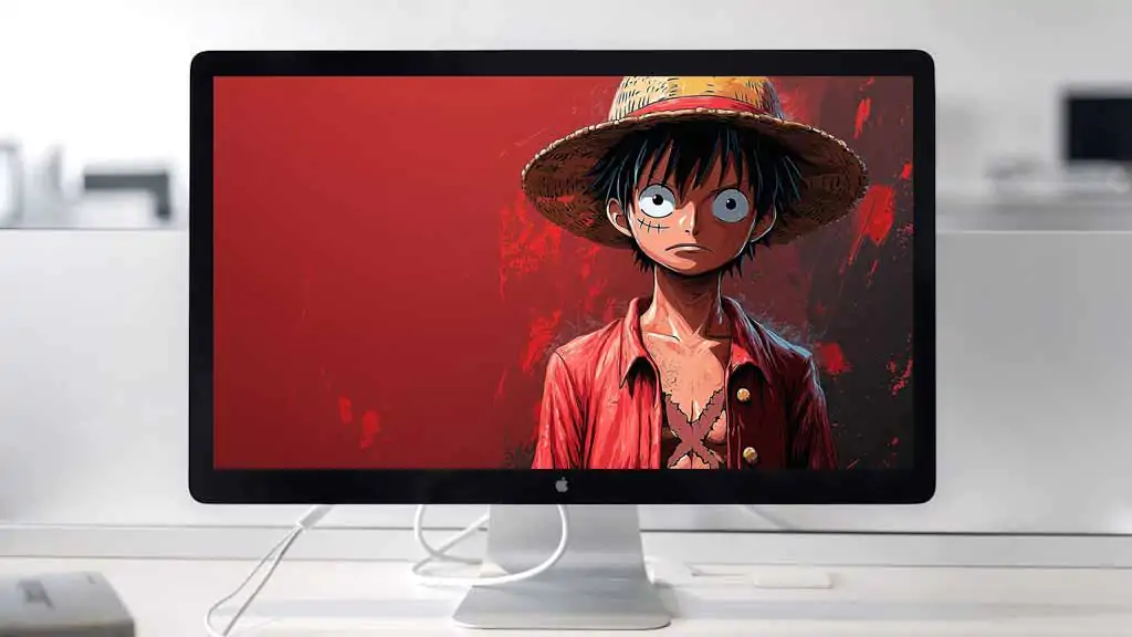 Fond d'écran 4K du personnage d'anime Monkey D. Luffy avec chapeau de paille sur fond rouge, Art Ultra HD One Piece gratuit à télécharger pour PC et téléphone portable