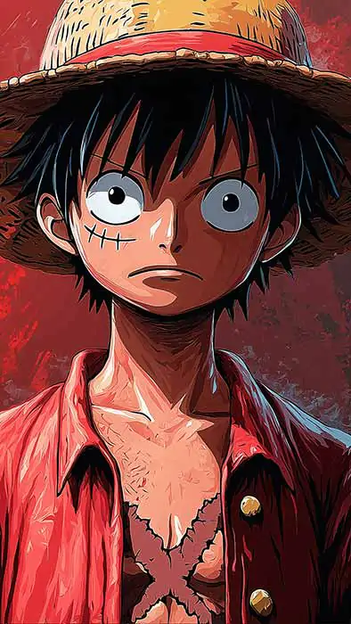 Monkey D. Luffy anime character wallpaper 4K straw hat against red background, Ultra HD One Piece Art free download for Pc & Mobile phone