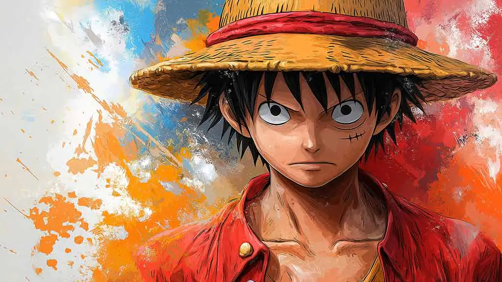 Fond d'écran artistique Monkey D Luffy 4K effets aquarelle Ultra HD One Piece télécharger gratuitement pour Pc & téléphone portable