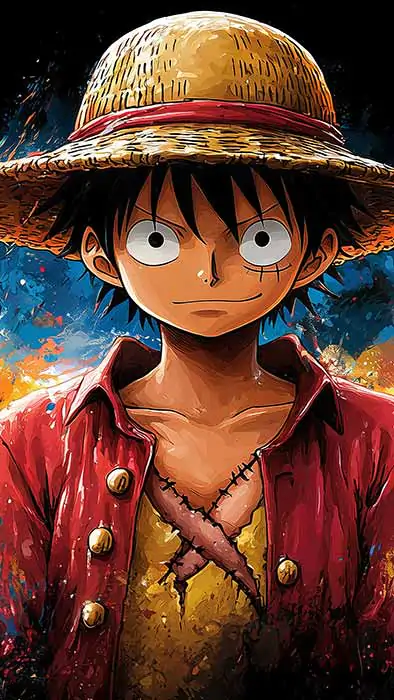 Monkey D. Luffy colorful Paint 4K Wallpaper One Piece anime Ultra HD Background free download for PC & Mobile phone and iphone