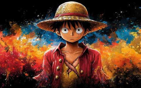 Fond d'écran 4K de Monkey D. Luffy peinture colorée One Piece anime Ultra HD gratuit à télécharger pour PC, téléphone portable et iPhone