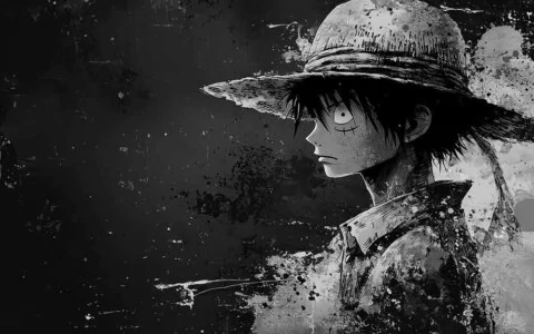 Monkey D. Luffy black and white Art 4K Wallpaper One Piece anime Ultra HD Background free download for PC & Mobile phone and iphone