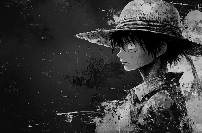 Art en noir et blanc de Monkey D. Luffy Fond d'écran 4K One Piece anime Fond Ultra HD téléchargement gratuit pour PC & téléphone portable et iPhone