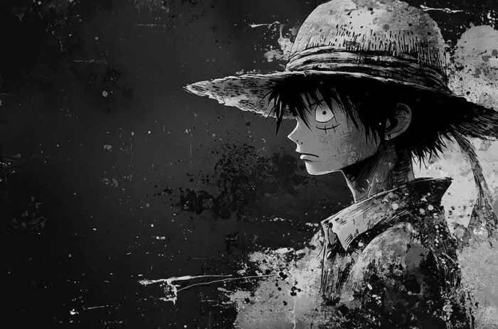 Monkey D. Luffy black and white Art 4K Wallpaper One Piece anime Ultra HD Background free download for PC & Mobile phone and iphone