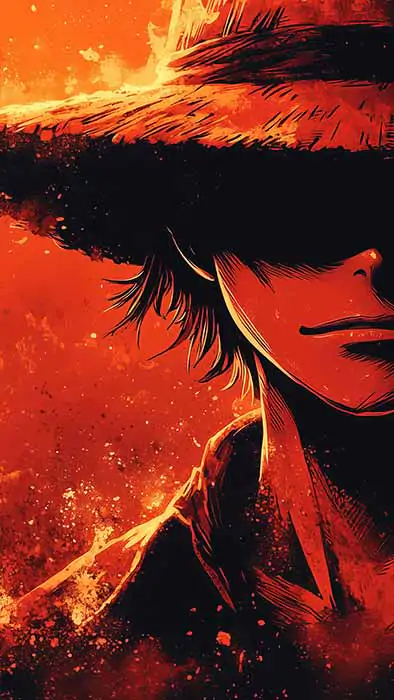 Silhouette de Monkey D. Luffy fond d'écran 4k dramatique orange et noir HD à télécharger gratuitement pour PC & Téléphone portable