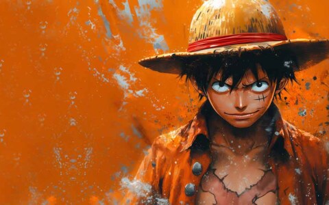 Fond d'écran minimaliste 4K de Monkey D. Luffy - Art de One Piece anime Ultra HD à télécharger gratuitement pour PC, téléphone portable et iPhone