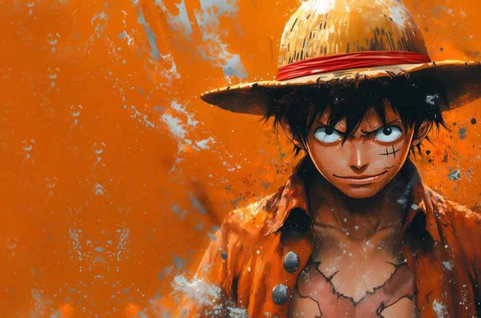 Fond d'écran minimaliste 4K de Monkey D. Luffy - Art de One Piece anime Ultra HD à télécharger gratuitement pour PC, téléphone portable et iPhone