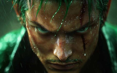 Fond d'écran Roronoa Zoro One Piece 4K portrait en gros plan sous la pluie ultra HD haute résolution arrière-plan d'anime pour PC et téléphone portable et iPhone téléchargement gratuit