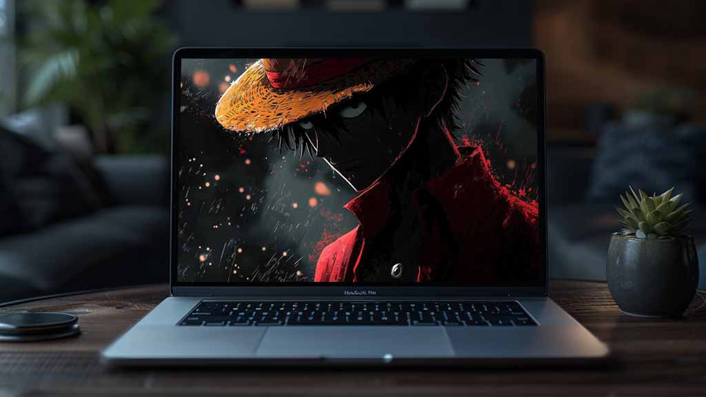 One Piece Monkey D. Luffy dark theme wallpaper 4K dramatic profile against shadowy background Free Download for pc and mobile phone and iphone