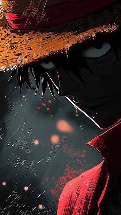 One Piece Monkey D. Luffy dark theme wallpaper 4K dramatic profile against shadowy background Free Download for pc and mobile phone and iphone