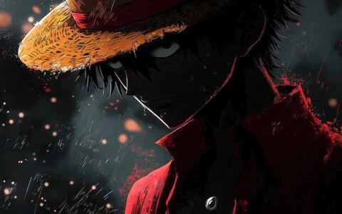 One Piece Monkey D. Luffy dark theme wallpaper 4K dramatic profile against shadowy background Free Download for pc and mobile phone and iphone