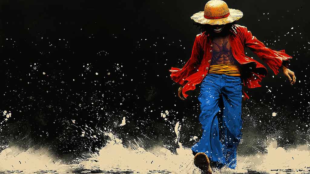Monkey D. Luffy marchant sur l'eau 4K Wallpaper One Piece anime Ultra HD Background free download for PC & Mobile phone and iphone