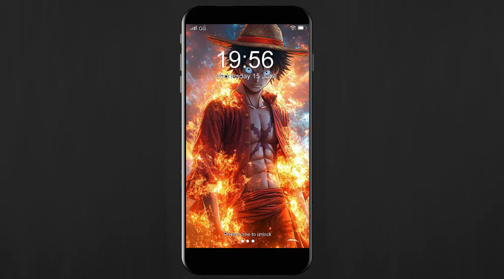 Fond d'écran One Piece Monkey D. Luffy puissance 4k flammes et énergie bleue tourbillonnante Téléchargement gratuit pour PC, téléphone portable et iPhone