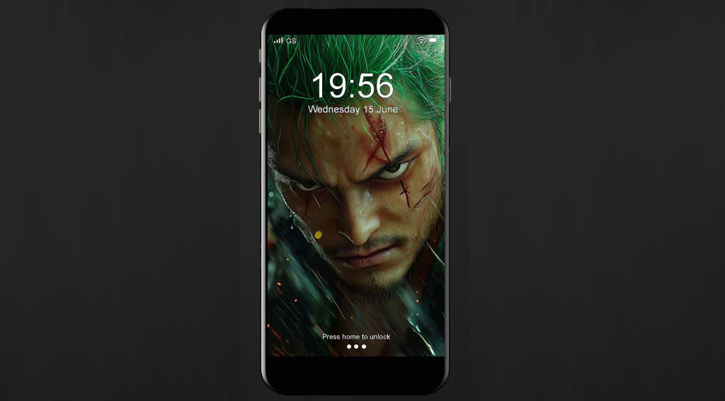 Fond d'écran Roronoa Zoro One Piece 4K scène de combat sous une pluie intense avec cicatrice de bataille, katana et effets dramatiques d'orage, arrière-plan anime Ultra HD pour PC, téléphone portable et iPhone gratuit