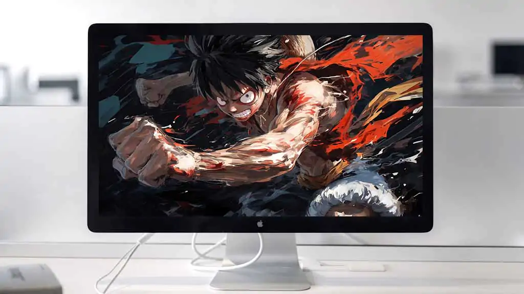 Monkey D. Luffy One Piece fond d'écran 4K avec scène de combat intense avec effets de combat rouge explosif fond d'écran ultra HD anime pour pc & téléphone portable