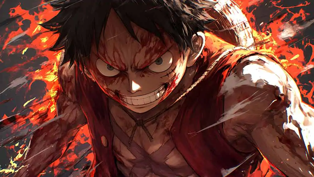 Monkey D. Luffy One Piece fond d'écran 4K avec expression de colère intense fond d'écran ultra HD anime artwork pour pc & mobile et iphone