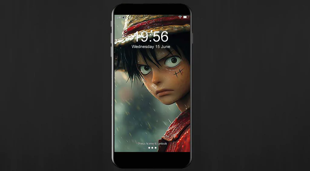 Fond d'écran réaliste One Piece Luffy D Monkey sous la pluie avec un chapeau de paille, art photoréaliste 4K avec effets bokeh Téléchargement gratuit pour téléphone