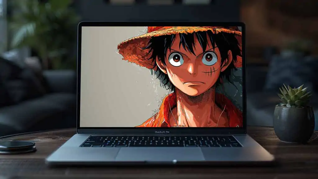 Fond d'écran 4K minimaliste de Monkey D. Luffy de One Piece avec son chapeau de paille iconique et ses yeux expressifs, arrière-plan anime ultra HD pour PC et téléphone portable, téléchargement gratuit