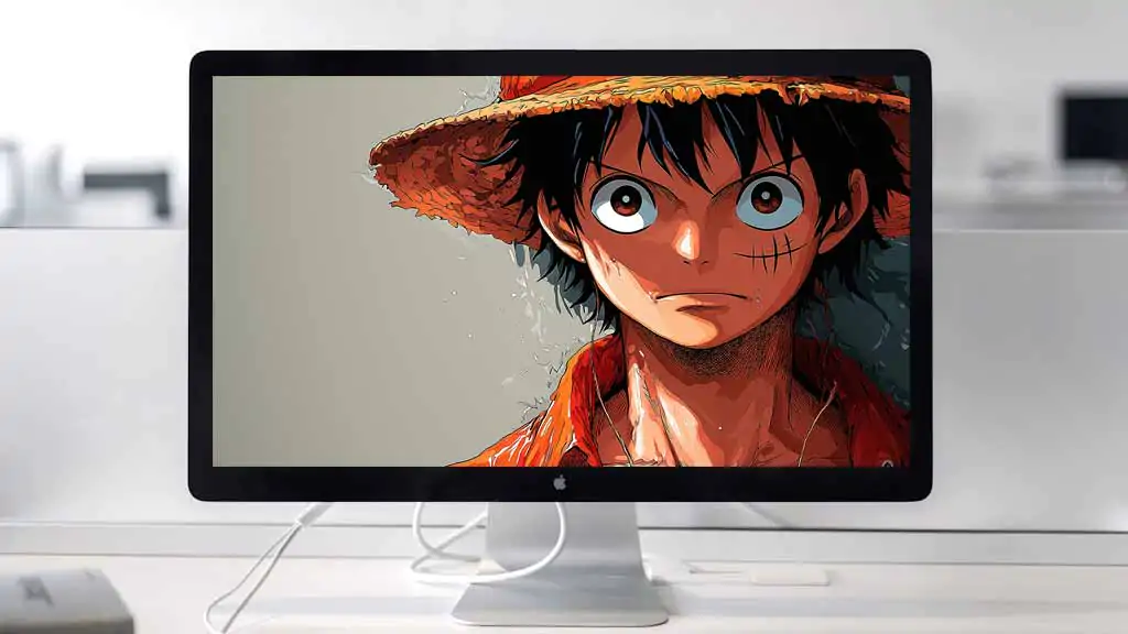 Fond d'écran 4K minimaliste de Monkey D. Luffy de One Piece avec son chapeau de paille iconique et ses yeux expressifs, arrière-plan anime ultra HD pour PC et téléphone portable, téléchargement gratuit