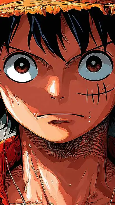 Fond d'écran 4K minimaliste de Monkey D. Luffy de One Piece avec son chapeau de paille iconique et ses yeux expressifs, arrière-plan anime ultra HD pour PC et téléphone portable, téléchargement gratuit