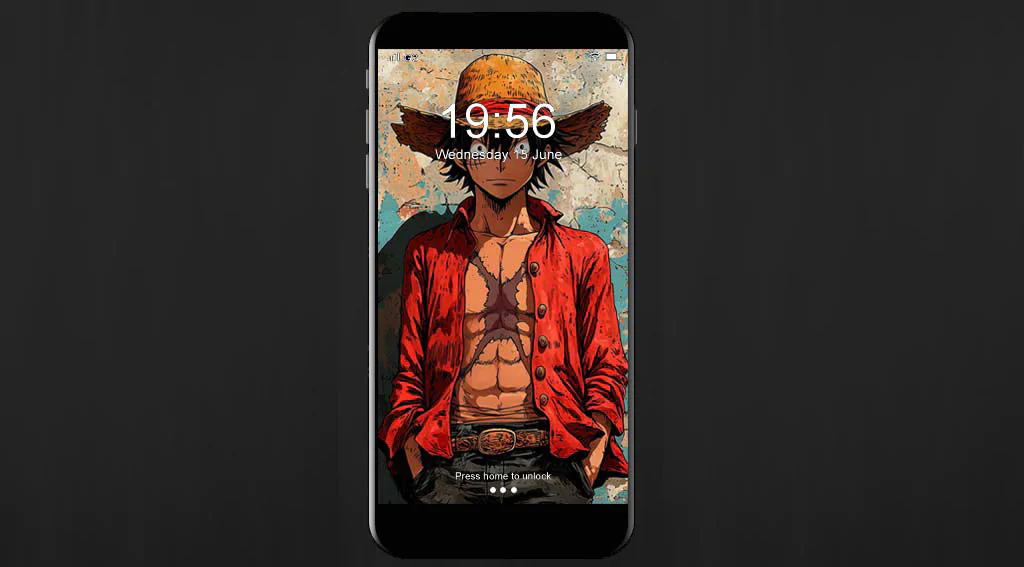 Monkey D. Luffy artistic anime wallpaper 4k with straw hat against wall background, One Piece HD wall art for Pc & mobile phone free download