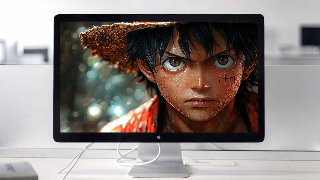 Free Hyper-realistic Monkey D. Luffy close-up portrait wallpaper 4k with rain effect and straw hat, One Piece photorealistic style Ultra HD background for Pc & mobile phone