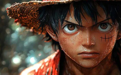 Free Hyper-realistic Monkey D. Luffy close-up portrait wallpaper 4k with rain effect and straw hat, One Piece photorealistic style Ultra HD background for Pc & mobile phone