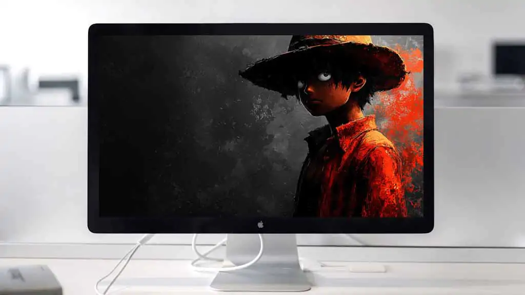 Fond d'écran Monkey D. Luffy 4k avec des yeux brillants et un effet d'éclaboussure rouge, le personnage de One Piece en style noir sur fond noir Gratuit pour Téléphone portable et ordinateur de bureau Pc