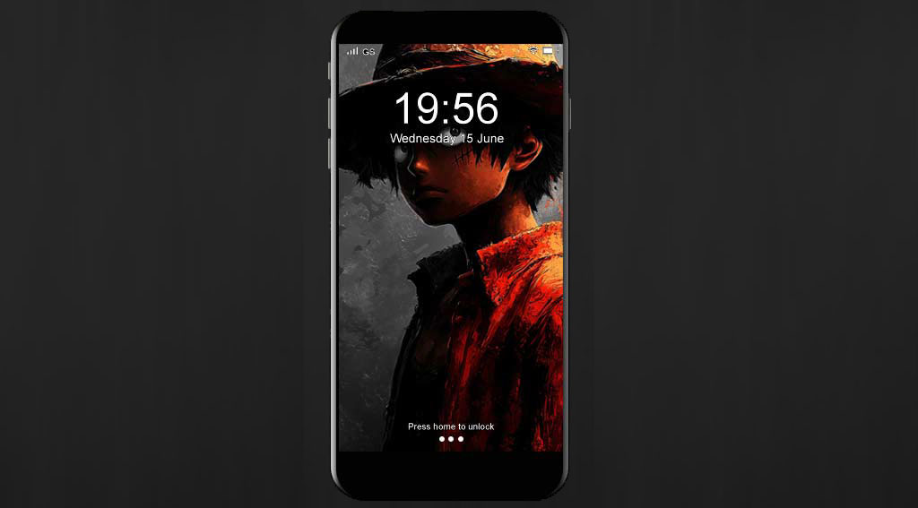 Dark artistic Monkey D. Luffy wallpaper 4k with glowing eyes and red splash effect, One Piece character in noir style against black background Free for Mobile phone and desktop Pc