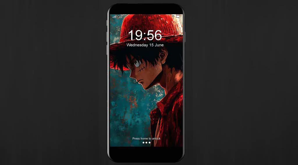 Fond d'écran artistique 4k de Monkey D. Luffy avec chapeau et manteau rouge sur fond turquoise, One Piece Background free for pc & mobile phone and iphone