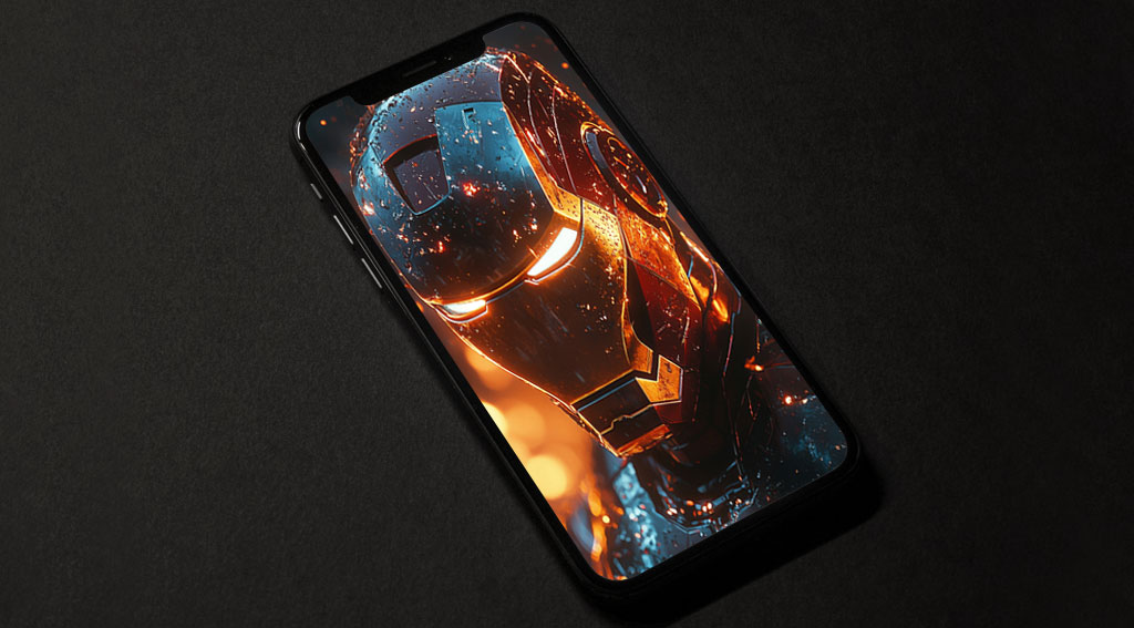 Fond d'écran Iron Man 4K avec des yeux brillants et des effets de braise en résolution Ultra HD, éclairage cinématographique pour téléphone mobile et iPhone téléchargement gratuit