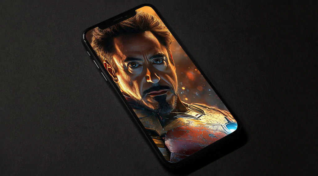 Tony Stark Iron Man wallpaper displaying repulsor hand and determined expression, featuring glowing arc reactor in 4K Ultra HD quality for all phone and iphone