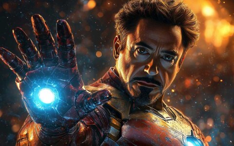 Fond d'écran Tony Stark Iron Man avec main à répulseur et expression déterminée, avec réacteur à arc lumineux en qualité 4K Ultra HD pour tous les appareils.