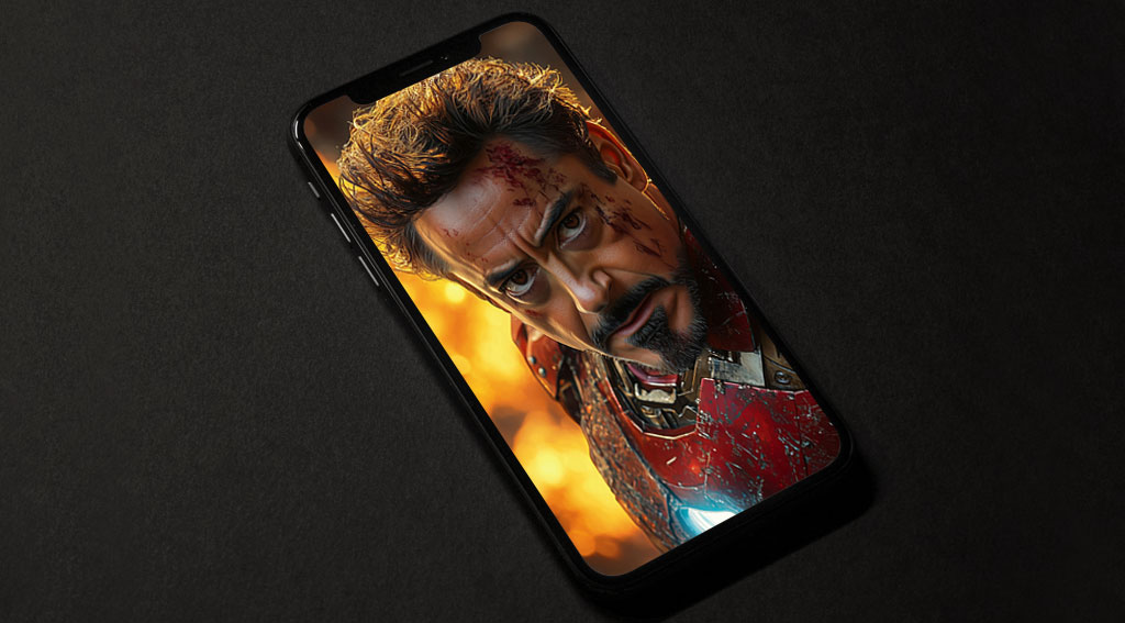 Fond d'écran 4K Tony Stark en armure endommagée - Portrait du héros Iron Man en Ultra HD fond d'action gratuit à télécharger pour téléphone portable et iPhone