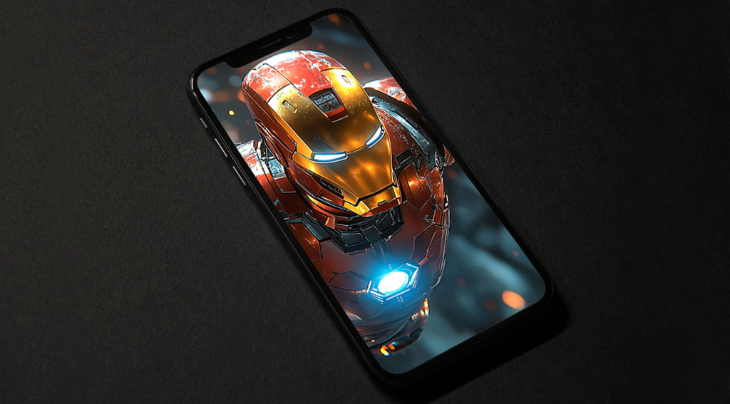 Iron Man en action sur un fond futuriste, disponible en fond d'écran 4K et Ultra HD pour ordinateur de bureau et appareils mobiles en haute résolution.