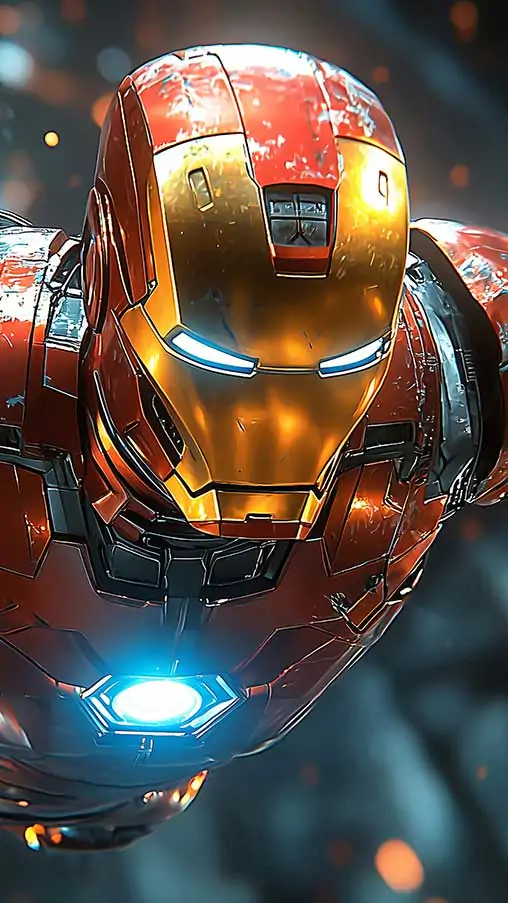 Iron Man in action a futuristic background, available in 4K and Ultra HD wallpaper for desktop and mobile devices in high resolution.