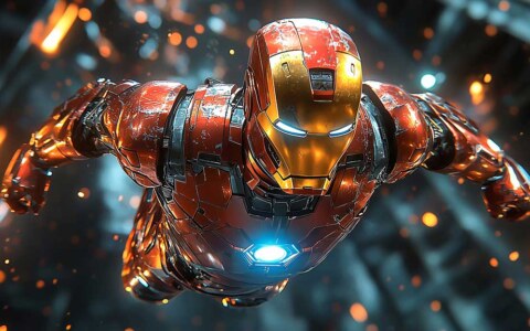 Iron Man in action a futuristic background, available in 4K and Ultra HD wallpaper for desktop and mobile devices in high resolution.