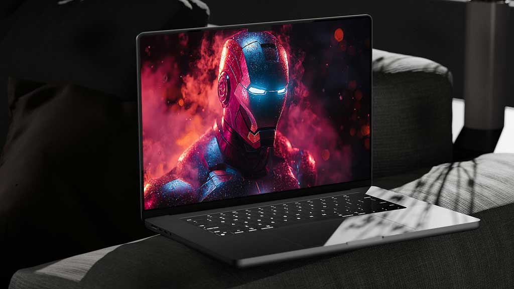 Image haute résolution d'Iron Man dans son costume emblématique, disponible gratuitement comme fond d'écran 4K et Ultra HD avec lumière néon pour les ordinateurs de bureau et les appareils mobiles.