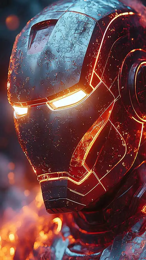 High-resolution image of Iron Man surrounded by flames, available as a free 4K and Ultra HD wallpaper for desktop and mobile devices.