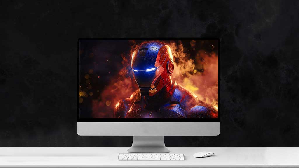 Image haute résolution en gros plan du casque d'Iron Man avec des yeux lumineux, disponible en tant que fond d'écran 4K et Ultra HD gratuit pour les ordinateurs de bureau et les appareils mobiles.