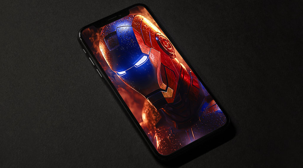 Image haute résolution en gros plan du casque d'Iron Man avec des yeux lumineux, disponible en tant que fond d'écran 4K et Ultra HD gratuit pour les ordinateurs de bureau et les appareils mobiles.