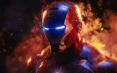 High-resolution close-up image of Iron Man's helmet with glowing eyes, available as a free 4K and Ultra HD wallpaper for desktop and mobile devices.