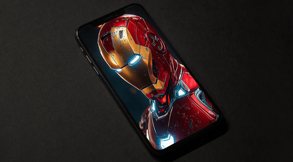 Iron Man red and gold classic armor wallpaper 4K with glowing blue accents and bokeh effects in Ultra HD resolution for mobile phone and iphone