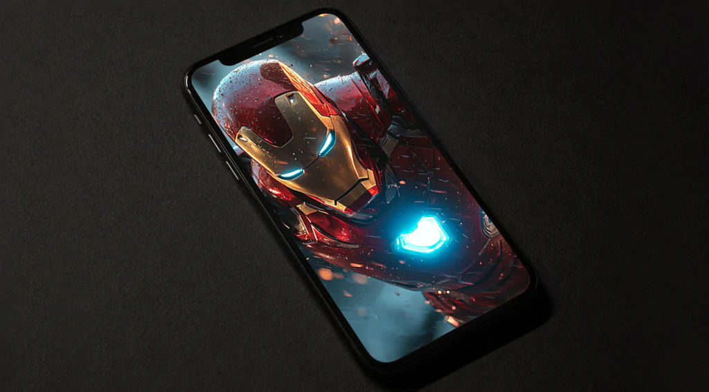 Dynamic Iron Man action wallpaper 4K with rain effects and explosive sparks, featuring glowing arc reactor in Ultra HD resolution for all phone and iphone