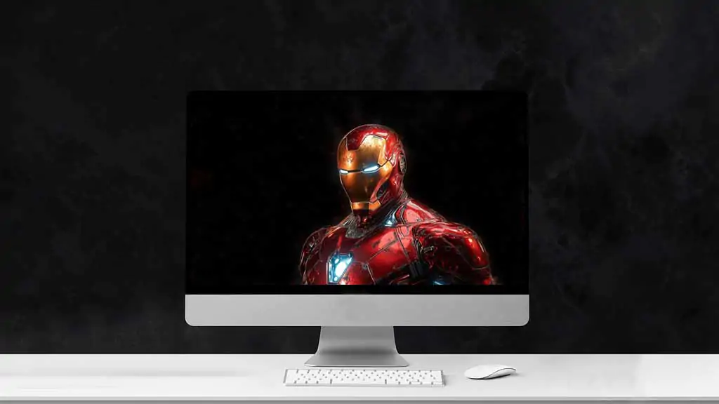 Iron Man classic armor portrait wallpaper 4k with details and glowing elements against black background in Ultra HD resolution for desktop