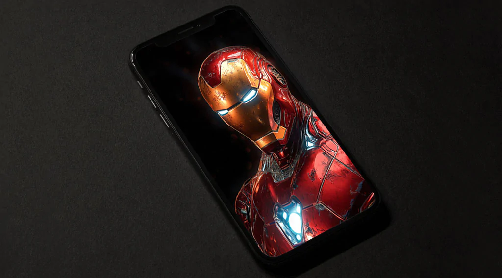 Iron Man classic armor portrait wallpaper 4k with details and glowing elements against black background in Ultra HD resolution for mobile phone and iphone